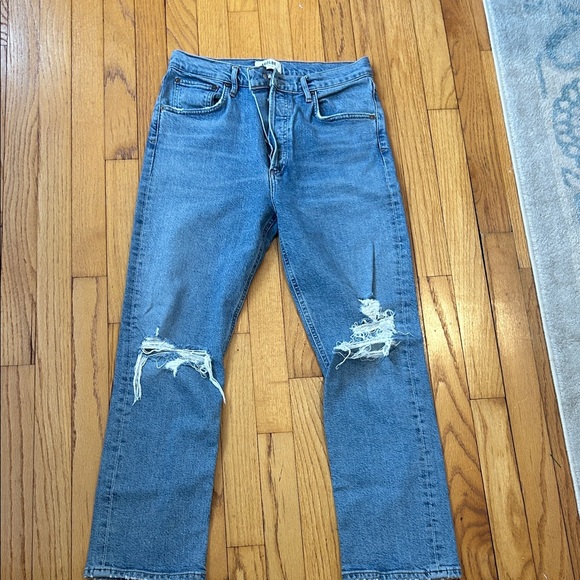 Distressed Agolde “Riley” Blue Jeans - Picture 1 of 5